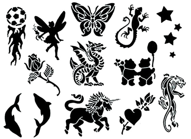 Sjablonen - tattoo - schmink - set van 12 assorti
