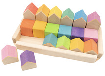 Open-ended - Ocamora - huisjes - blokken - regenboog - hout - set van 18 assorti