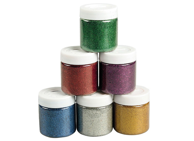 Decoratie - glitter - poeder - strooibus - 60 g - voordeelpakket - set van 6 kleuren assorti