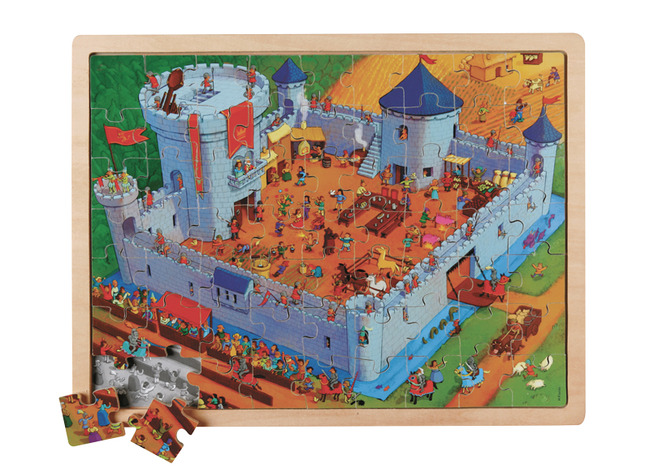 Themapuzzel - leven op het kasteel - vertelpuzzel - 63 stukjes - hout - per stuk