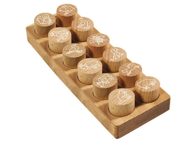 Stempels - herkenningstempels - boerderijdieren - hout - set van 12