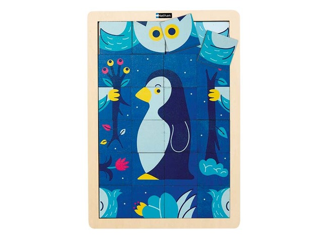 Themapuzzel - de uil en de pinguin - 24 stukjes - hout - per stuk