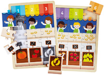 Themapuzzel - Nathan - marktkraam - tellen - 15 stukjes - hout - set van 2
