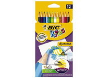 Potloden - aquarelpotloden - BIC Kids Aquacouleur - zeshoekig - etui - set van 12 assorti