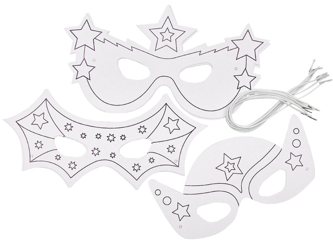 Maskers - karton - superhelden - half - blanco - set van 6 assorti