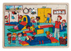 Themapuzzel - samen naar school - speelplaats, eetzaal, turnles, onthaalhoek - hout - set van 4 assorti
