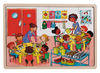 Themapuzzel - samen naar school - speelplaats, eetzaal, turnles, onthaalhoek - hout - set van 4 assorti