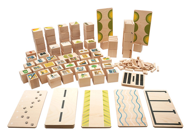 Bouwset - Just Blocks Schoolset Medium - hout - set van 148 assorti