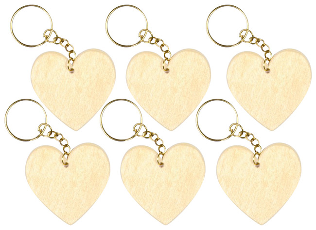 Hout - sleutelhanger - hart - set van 8