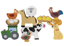 Bouwset - Viga - stapelblokken - boerderijdieren - set van 12