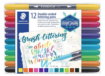 Stiften - kleurstiften - Staedtler Brush Letter Pen - dubbele punt - kaligrafie - set van 12 assorti