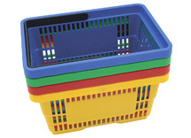 Winkelmandje - gekleurd - plastic - set van 4 assorti