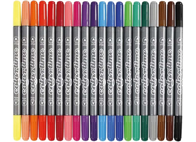 Stiften - kleurstiften - Colortime - dubbele punt - basiskleuren - set van 20 assorti