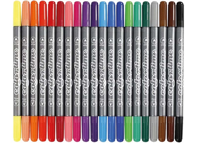 Stiften - kleurstiften - Colortime - dubbele punt - set van 20 assorti