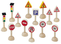 Voertuigen - mini-verkeersborden - hout - set van 14 assorti