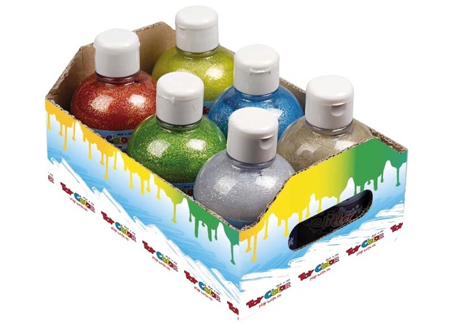 Verf - Toy Color - glitterverf - 6 x 250 ml - set van 6 assorti
