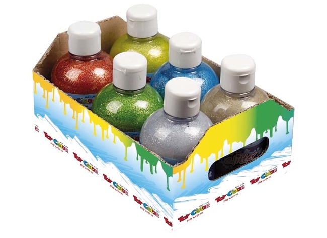 Verf - Toy Color - glitterverf - 6 x 250 ml - set van 6 assorti