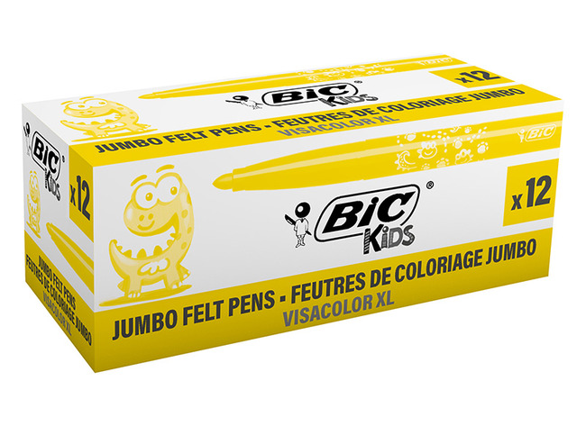 Stiften - kleurstiften - BIC Kids Visacolor XL ECOlutions - geel - set van 12