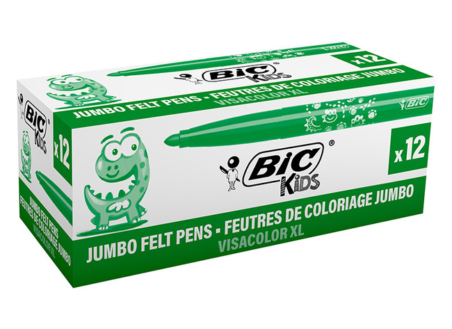 Stiften - kleurstiften - BIC Kids Visacolor XL ECOlutions - lichtgroen - set van 12