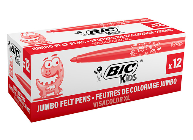 Stiften - kleurstiften - BIC Kids Visacolor XL ECOlutions - rood - set van 12