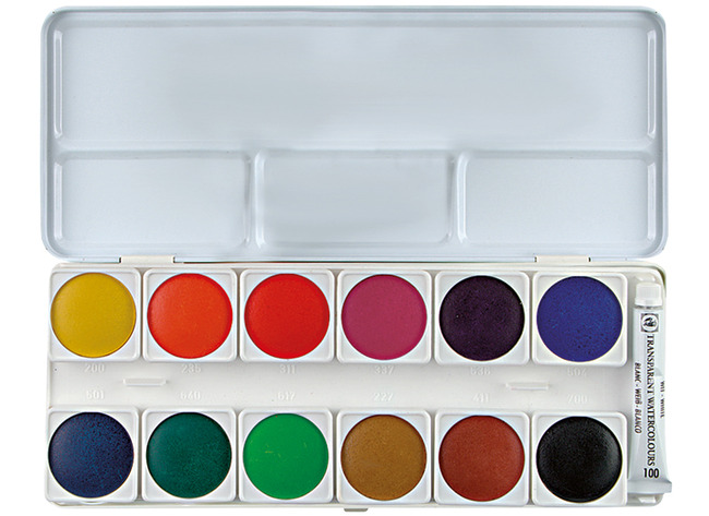 Verf - waterverf - Talens - in napjes - set van 12 assorti