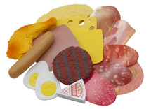 Speelgoed - imitatievoeding - Miniland - charcuterie - vleeswaren - kaas - ei - set van 16 assorti