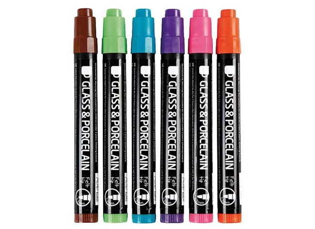 Stiften - glasstiften - porseleinstiften - set van 6 assorti