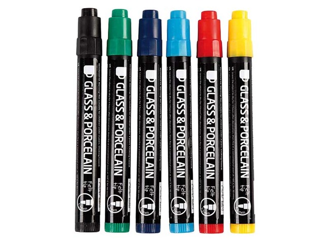 Stiften - Glasstiften - Porseleinstiften - Basiskleuren - Assortiment Van 6