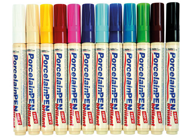 Stiften - glasstiften - porseleinstiften - dekkend - set van 12 assorti