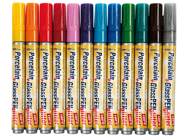 Stiften - Glasstiften - Porseleinstiften - Glitter - Assortiment Van 12