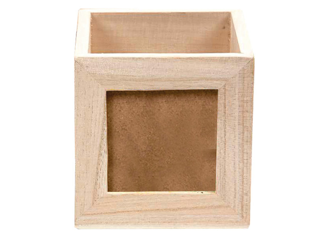 Pennenbak - hout - 10 x 10 x 10 cm - met fotohouder - per stuk