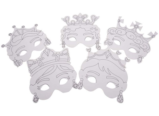 Karton - maskers - prinsessen - blanco - set van 6 assorti