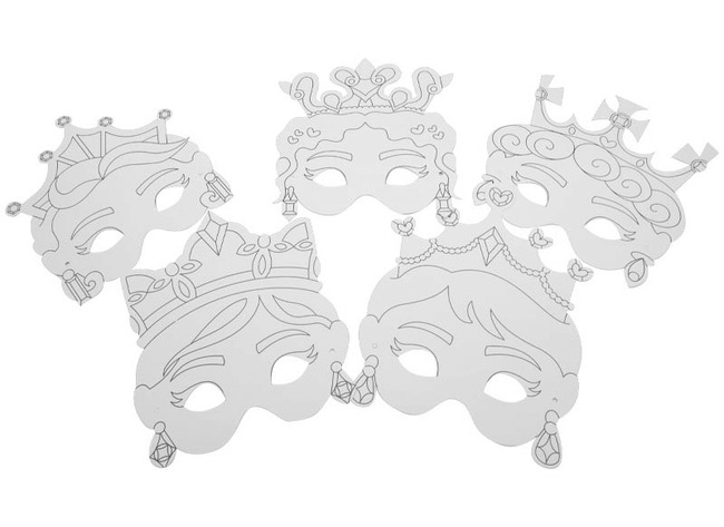 Maskers - karton - prinsessen - blanco - set van 6 assorti