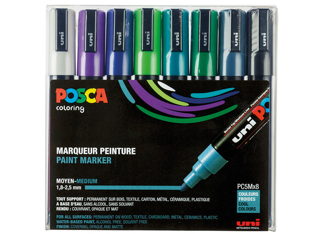 MARQUEURS POSCA PC5M - COULEURS FROIDES - SET/8