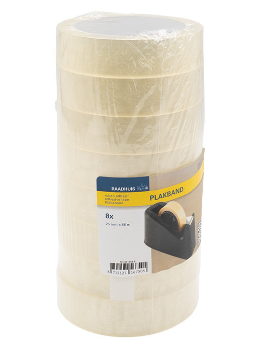 Kleefband - transparant - 25 mm x 66 m - transparant - set van 8