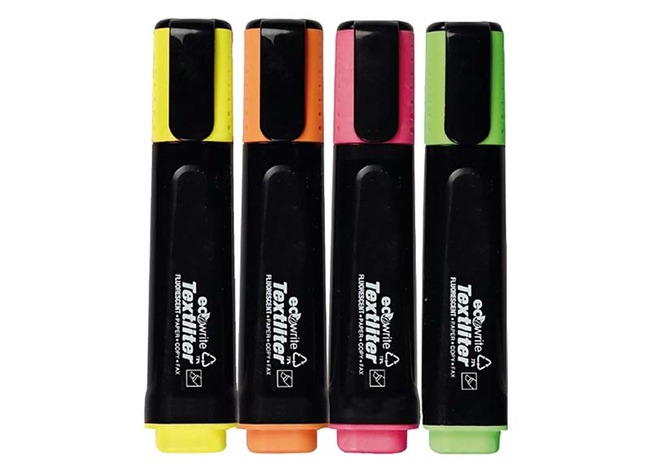 Markeerstiften - fluostiften - Luxor - economy - schuine punt - set van 4 assorti