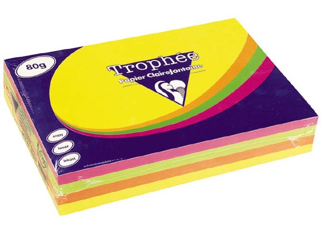 Papier - fotokopieerpapier - Clairefontaine Trophée - A4 - 80 g - fluo kleuren - pak van 500 vellen