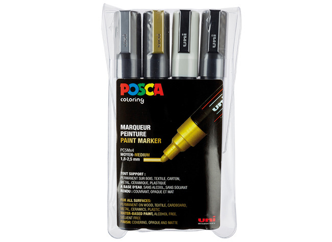 Stiften - verfstiften - Posca - PC5M - set van 4 assorti