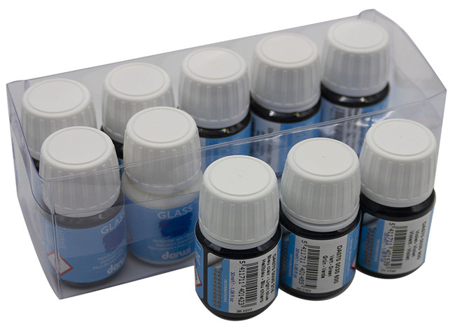 Verf - glasverf - Darwi - 10 x 30 ml - set van 10 assorti