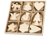 Ornamenten - Kerst - hout - set van 72 assorti