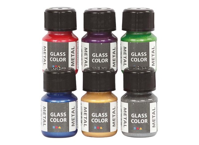 Verf - glasverf - metallic - 6 x 35 ml - set van 6 assorti
