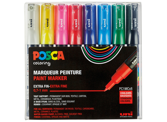 Stiften - verfstiften - Posca PC1MC - basiskleuren - set van 8 assorti