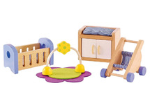 Poppenhuis - Hape - babykamer - poppenmeubels - hout - speeltuig - commode - kinderwagen - bedje - per stuk