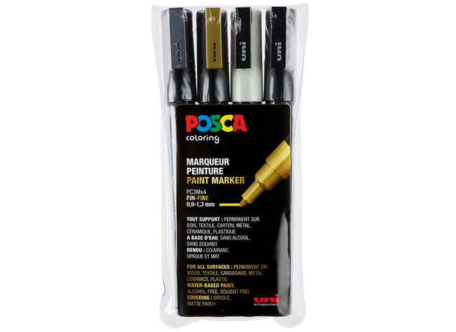 Stiften - verfstiften - Posca - PC3M - set van 4 assorti