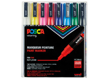 Stiften - verfstiften - Posca PC3M - basiskleuren - set van 8 assorti