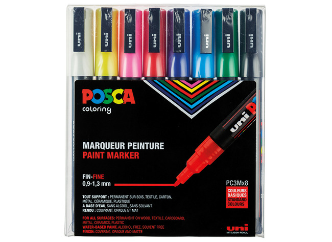 MARQUEURS POSCA PC3M - COULEURS DE BASE - SET/8
