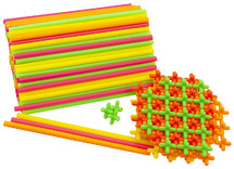 Bouwset - Straws & Connectors - 3D constructie - montagespel - rietjes - neon - set van 300
