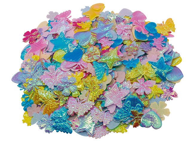 Figuren - vlinders, bloemen, hartjes, sterren - iriserend - set van 500 assorti