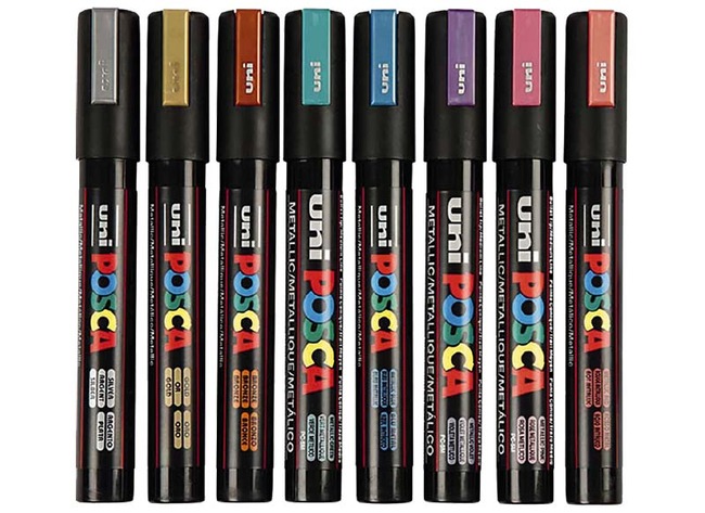 Stiften - verfstiften - Posca - PC5M - metallic - set van 8 assorti