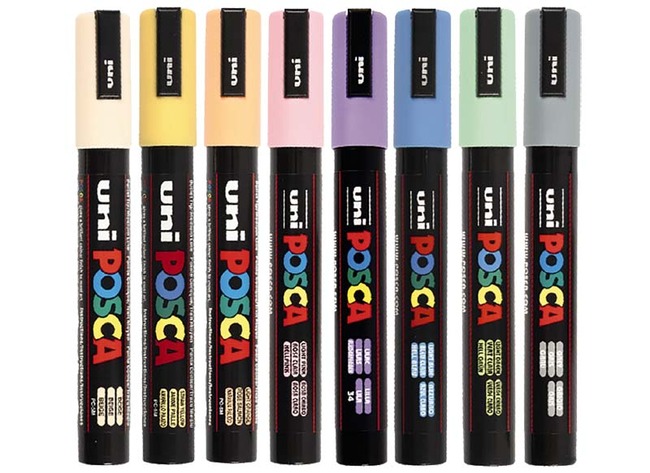 Stiften - verfstiften - Posca - PC5M - pastel - set van 8 assorti